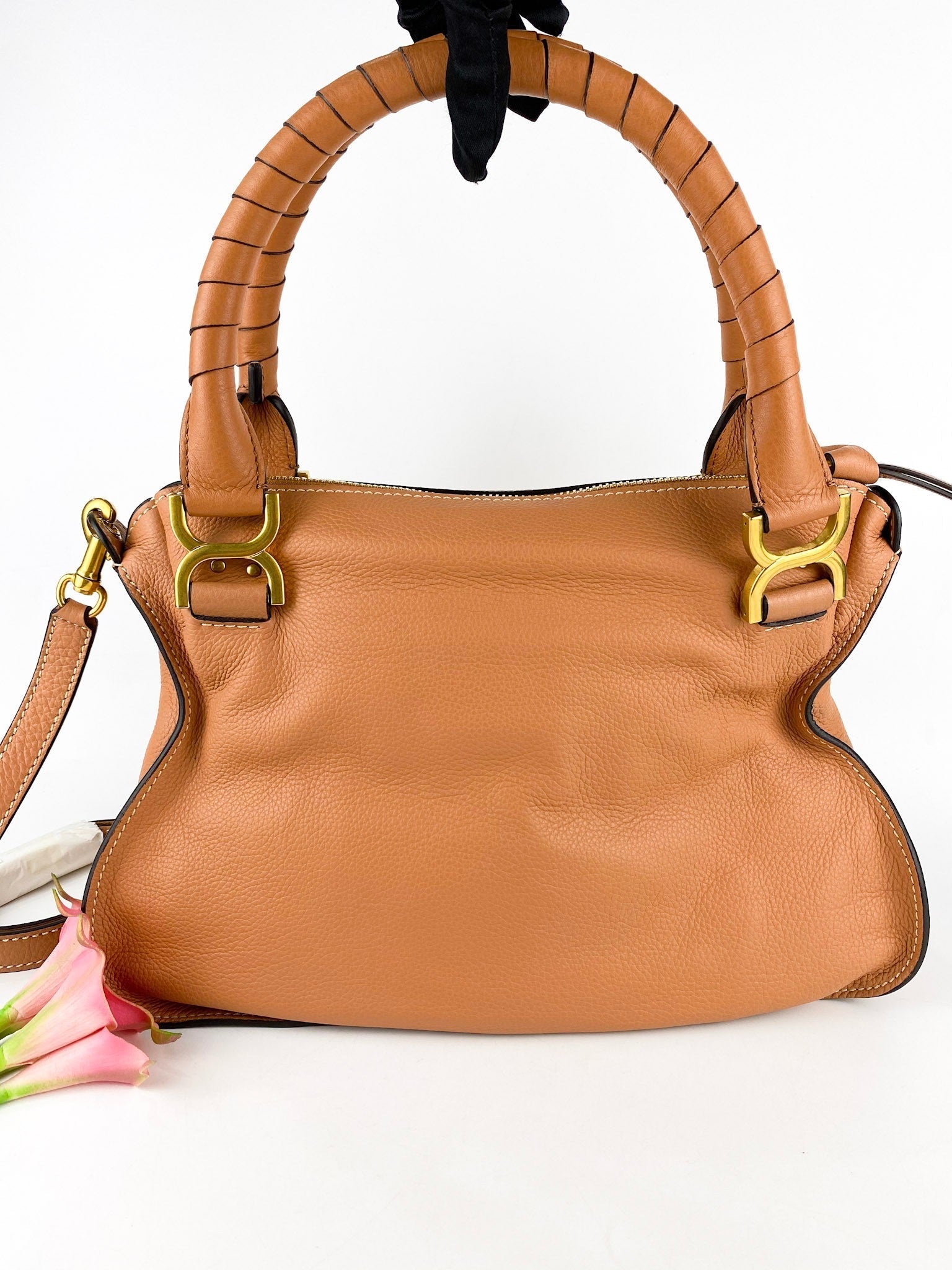 Chloe Marcie Medium Pebbled Calfskin Leather Muted Brown Hobo Bag