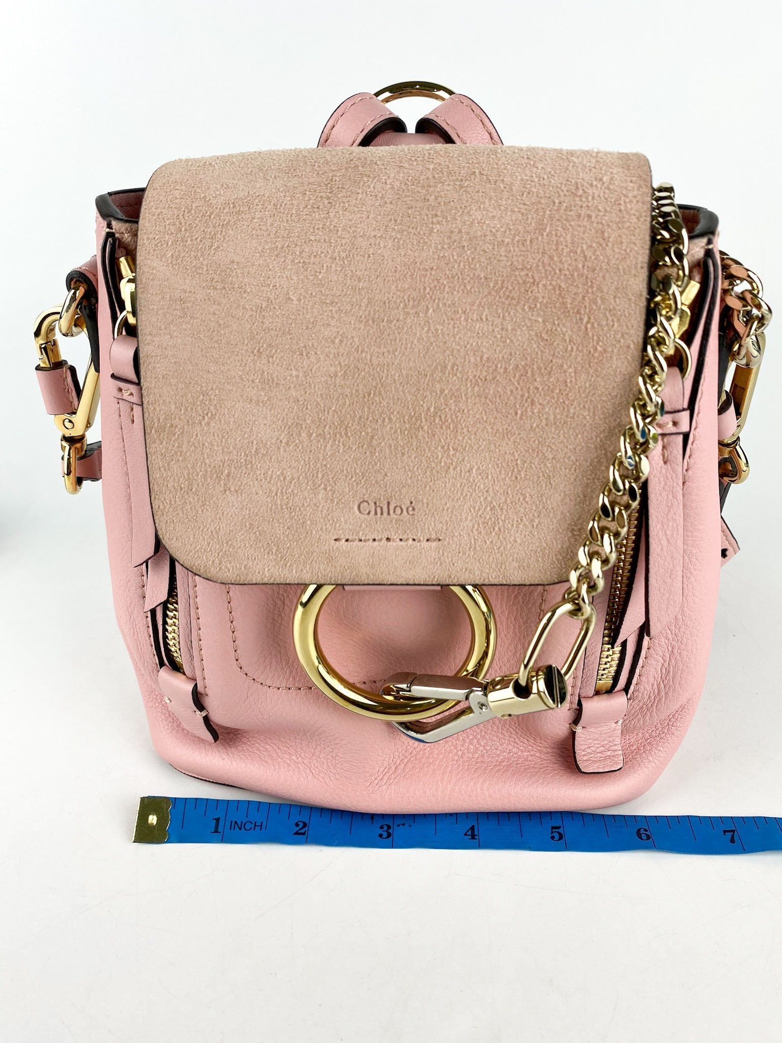 Chloe Suede Calfskin Mini Faye Backpack Washed Pink