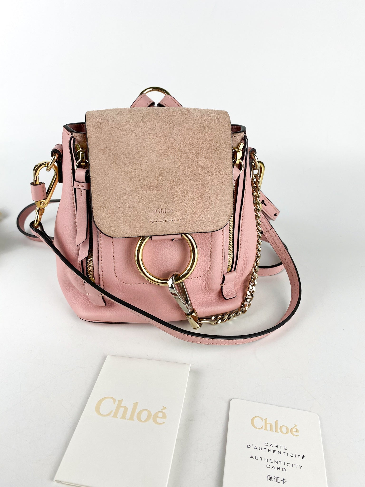 Chloe Suede Calfskin Mini Faye Backpack Washed Pink