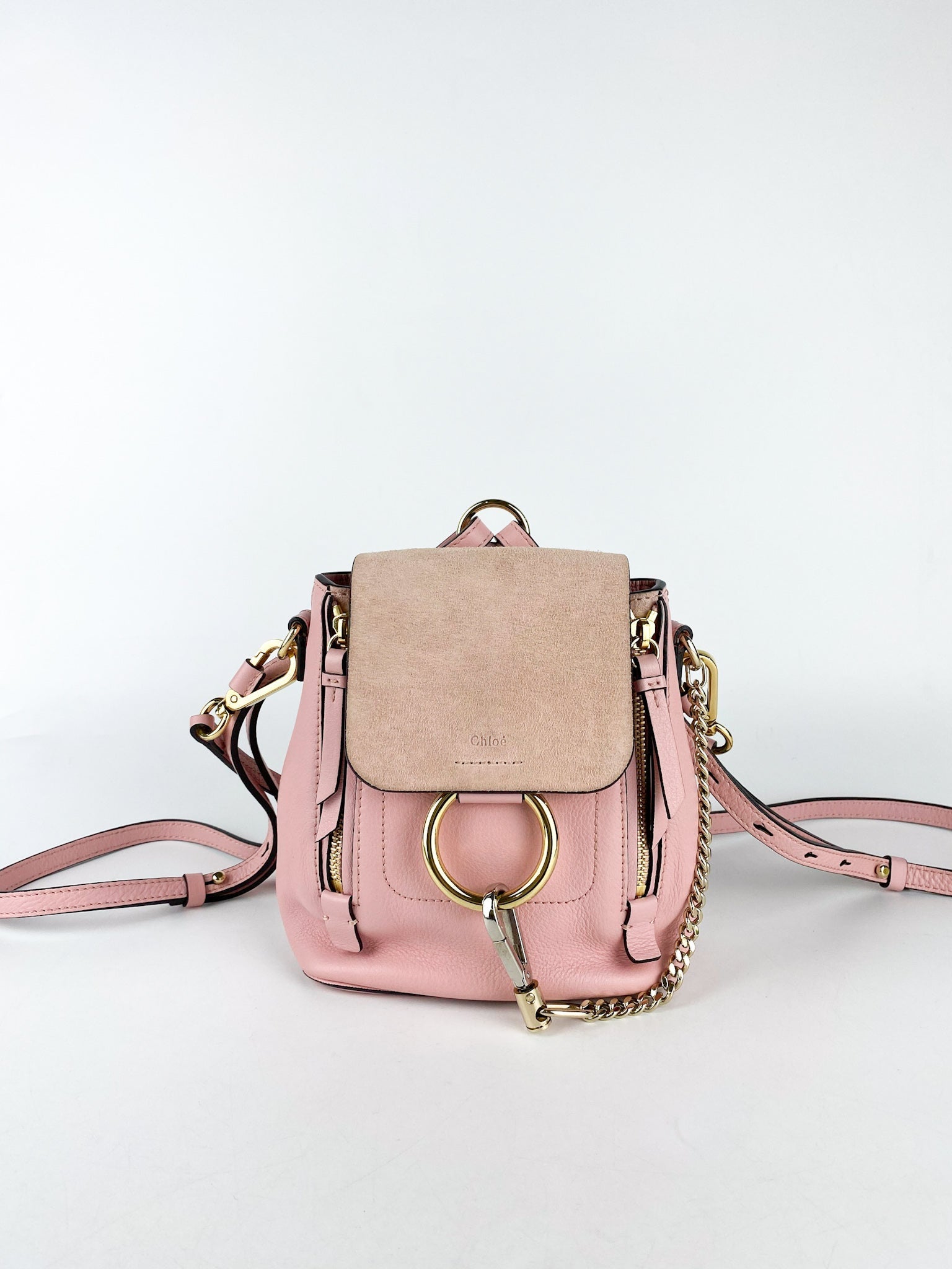 Chloe Suede Calfskin Mini Faye Backpack Washed Pink