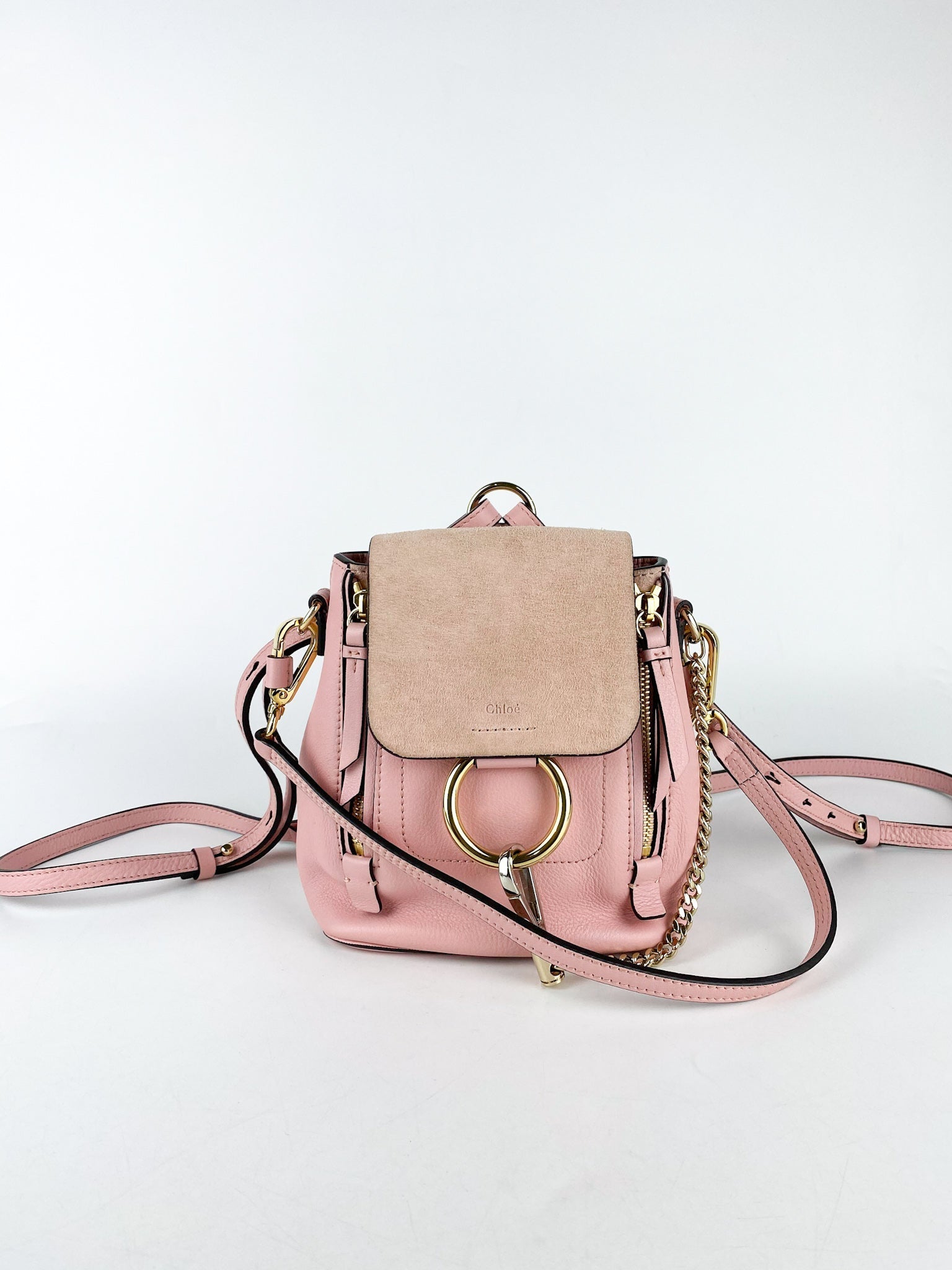 Chloe Suede Calfskin Mini Faye Backpack Washed Pink